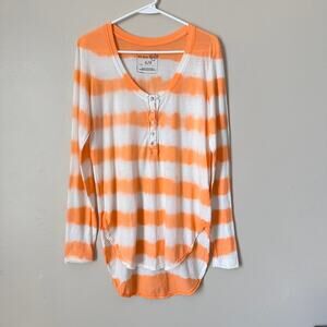 We the Free Womens XS Tie Dye Orange White Tunic Top Boho Casual Henley